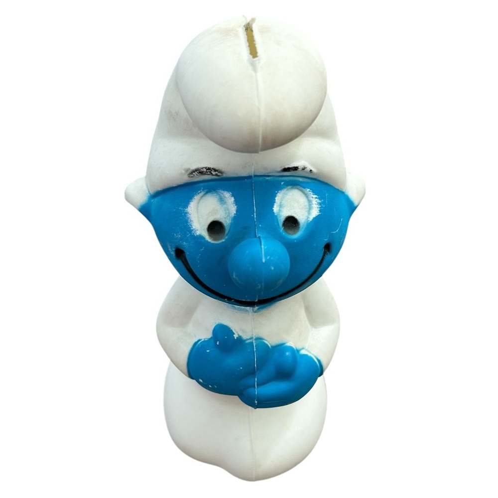 Vintage Smurf Bank, Plastic, by A.J. Renzi. Peyo From the 1980's Blue and White